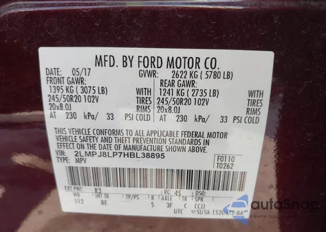 2017 Lincoln Mkx Reserve from USA, damaged, VIN 2LMPJ8LP7HBL38895